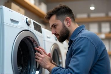 Technicien vérifiant un lave-linge